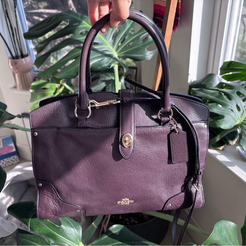 SOLD - Coach Mercer 30 Pebbled Leather Satchel - Plum/Burgundy